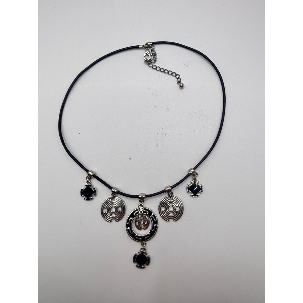 Nine & Company by Nine West Silver Tone Black Enamel Tribal Bib Necklace 15 Inch